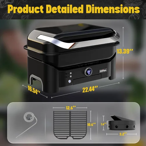 Miniatura 2 de Volteq - Parrilla eléctrica inteligente, 1500 W, 650 °F, barbacoa sin humo para interiores y exteriores, control digital y sonda de carne, todo