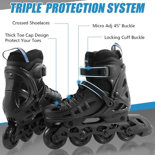 Miniatura 3 de Patines en línea para niños y niñas, 4 tamaños ajustables con ruedas en línea y ruedas completamente iluminadas para mujeres y hombres, carcasa Azul