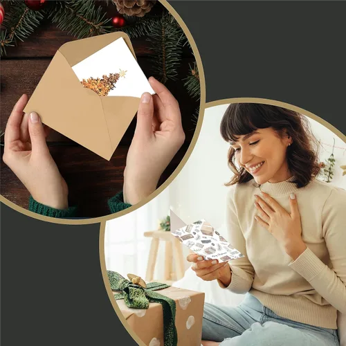 Miniatura 7 de easykart labels Surtido de 24 tarjetas de Navidad con sobres y calcomanías de sellado, 6 diseños de temática bohemia navideña, 5.75 x 4.25 pulgadas