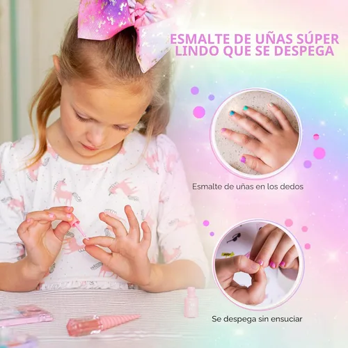 Miniatura 7 de Kit de maquillaje real para niñas: sin talco, juego de maquillaje lavable con bolso de unicornio, regalo de juguete para niñas pequeñas y niñas