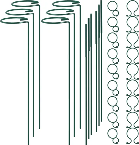 Miniatura 9 de Soporte de estaca para plantas, paquete de 6, anillos de soporte de jaula de plantas de un solo tallo para jardín, estacas de soporte para plantas