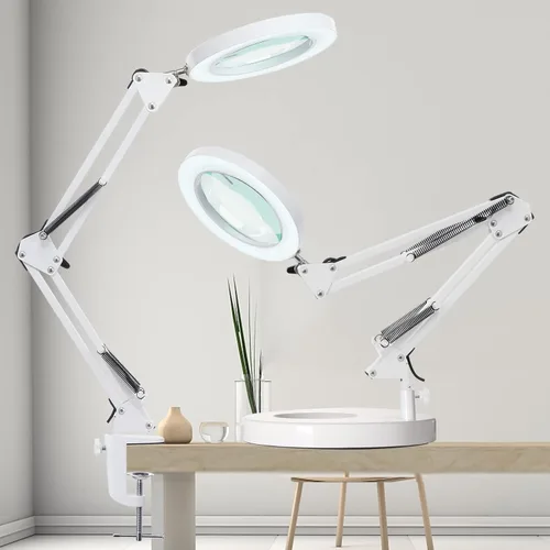 Lámpara de lupa 10X con luz y soporte, lámpara de lupa LED 2 en 1, lupa con luz de 3 colores y atenuación sin escalones, lámpara de lupa de vidrio
