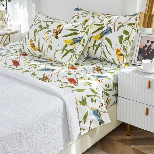 Miniatura 20 de Brandream Juego de sábanas tamaño King con estampado floral lujoso estilo bohemio con medallón azul y estampado de cachemira, colección de ropa