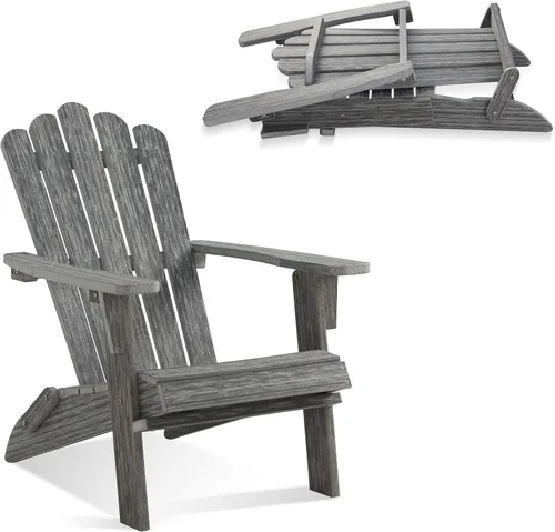 Miniatura 20 de Juego de 2 sillas Adirondack plegables de HDPE, sillas de patio resistentes a la intemperie con reposabrazos anchos y respaldo alto, silla para Negro