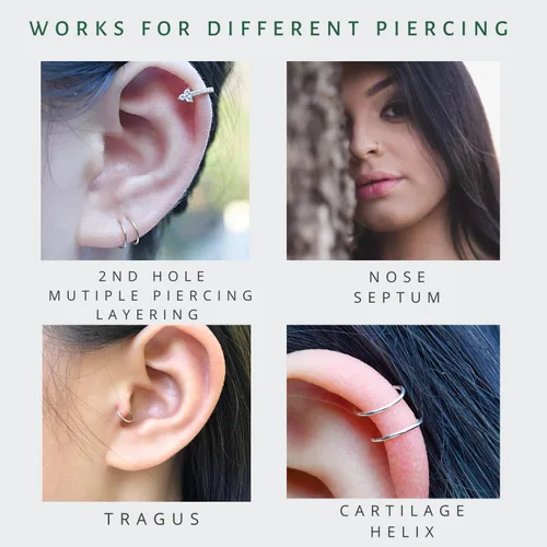 Miniatura 5 de Small Gold or Sterling Silver Huggie Hoop Earrings for Women Cartilage Nose Helix Tragus