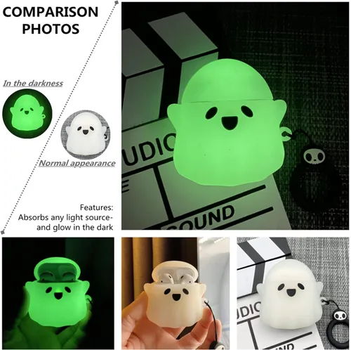 Miniatura 4 de Funda compatible con AirPods 2/1, [brilla en la oscuridad] bonita funda fantasma para Airpods 2 y 1, funda divertida de silicona suave para Apple