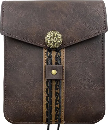 HiiFeuer Bolso de cinturón de cuero sintético medieval vintage, bolso de cintura retro de la edad media, paquete lateral portátil para LARP Ren