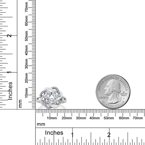 Miniatura 52 de Gem Stone King Flower Blossom Gemstone Birthstone Ring in 925 Sterling Silver 3-Stone Oval 6X4MM with Sparkling Accents Wedding Anniversary