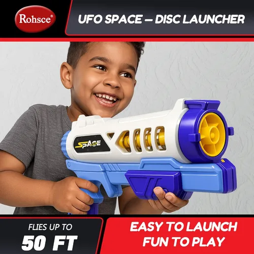 Miniatura 5 de Pistola de juguete para niños UFO Space Disc Launcher - Tirador de anillo de espuma alimentado por resorte, rango de 30 pies para jugar al aire libre