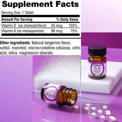 Miniatura 2 de Twinlab D3 + K2 Dots - Suplemento de vitamina D3 y vitamina K2 para apoyo inmunológico, salud ósea y salud cardíaca, vitamina D 1000 UI + vitamina K