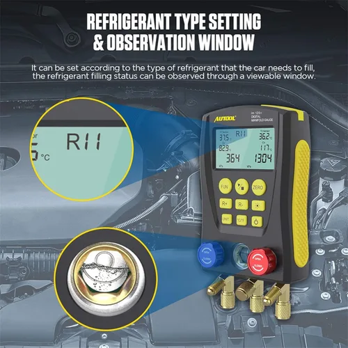 Miniatura 6 de Medidor de colector digital de refrigeración, kit de probador de temperatura de presión de vacío HVAC con clip de prueba y tubería para probar