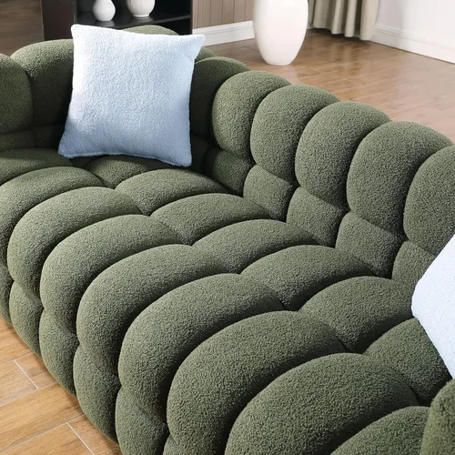 Miniatura 3 de Sofá de burbujas moderno de 3 plazas con 2 almohadas, sofá cómodo de tela Bouclé, muebles decorativos para espacios pequeños, sala de estar