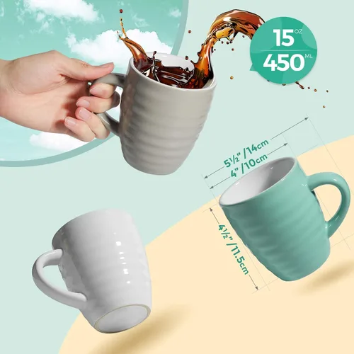 Miniatura 4 de ComSaf Juego de 6 tazas de café de cerámica, taza de café grande de 15 onzas, taza de té para oficina y hogar, taza de porcelana con asa