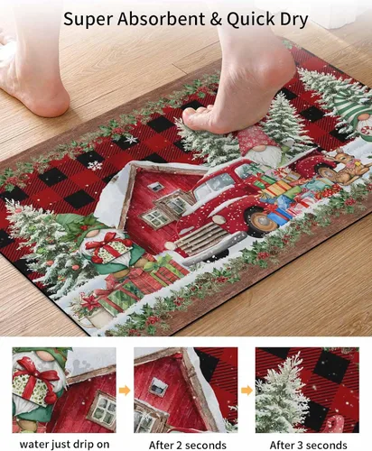 Miniatura 3 de Tapete de baño de Navidad a cuadros para bañera, antideslizante, de secado rápido y absorbente, tierra de diatomeas, fregadero, cocina, sala