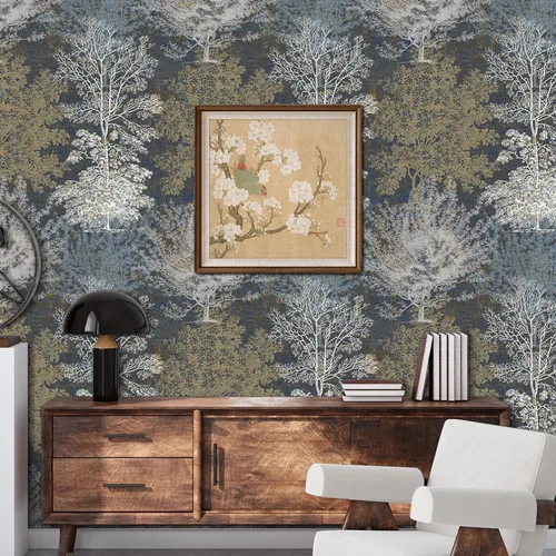 Miniatura 4 de Papel tapiz vintage para despegar y pegar, diseño de árbol dibujado a mano para baño, paredes de dormitorio, armarios, estantes, mural de papel
