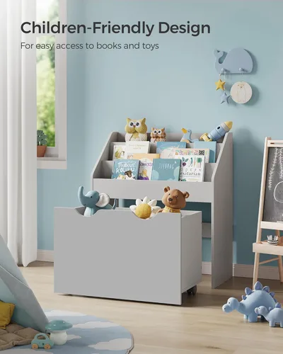 Miniatura 4 de SONGMICS Estantería infantil y organizador de juguetes, baúl y estantería de almacenamiento de juguetes con 3 estantes, caja de almacenamiento