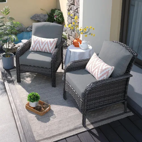 ovios Juego de 2 piezas de muebles para patio, sillas de mimbre para exteriores de 2, sillas de ratán de respaldo alto para todo tipo de clima de 2