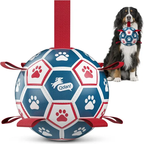 Miniatura 10 de QDAN Pelota de fútbol para perros con correas, juguetes interactivos de forcejeo, juguete de cumpleaños para cachorros, juguete acuático, para rojo