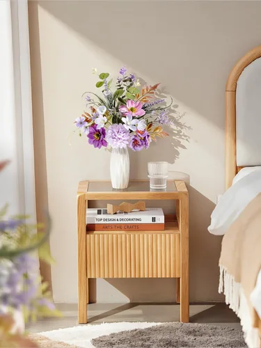Miniatura 5 de Flores artificiales pequeñas de 11.8 pulgadas en jarrón de cerámica, centro de mesa de flores de seda púrpura para mesa de comedor, oficina, boda