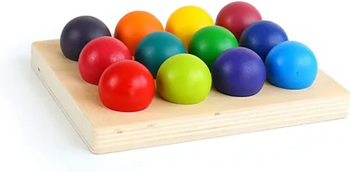 Miniatura 2 de Pelotas de madera arcoíris con bandeja, 12 piezas de clasificación y juego educativo Montessori juguete para niños pequeños, bolas más grandes