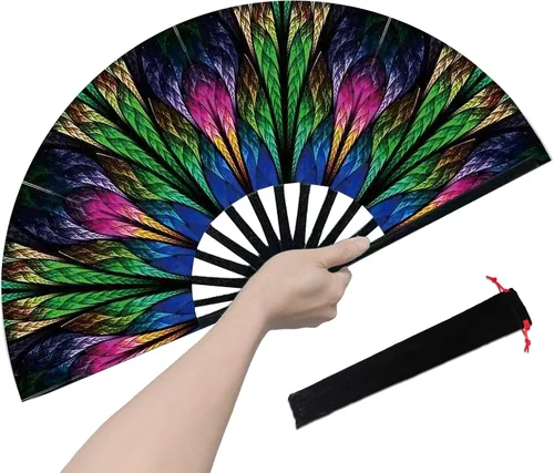 Abanico rave, ventilador de mano plegable grande para mujeres y hombres, ventiladores para baile de línea para raves, EDM, fiesta de baile y