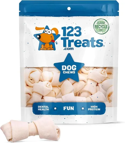 123 Treats Huesos masticables de cuero crudo para perros de 3-4 pulgadas (50 unidades) Huesos de perro de cuero crudo de alta calidad | Ganado