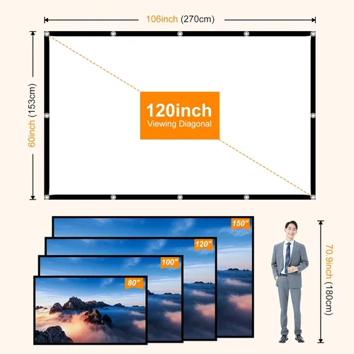 Miniatura 2 de Pantalla de proyector portátil Película de 120 pulgadas: Pantallas de proyección al aire libre 4K HD Plegable Antiarrugas Pared colgante