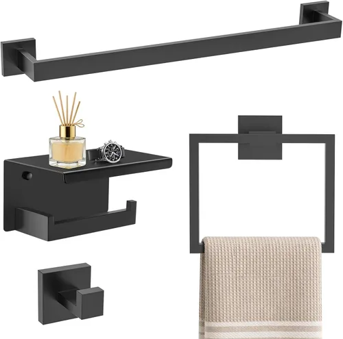 Miniatura 25 de TURS Juego de 4 piezas de accesorios de baño de 24 pulgadas, juego de toalleros de baño de acero inoxidable para montaje en pared, juego de Cromo