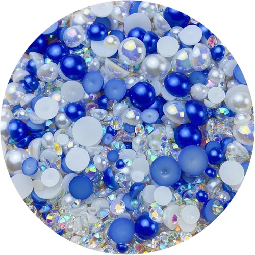 Miniatura 23 de Cuentas de resina mixta con diamantes de imitación y perlas semirredondas, 30 g, diamantes de imitación de parte trasera con perlas medias