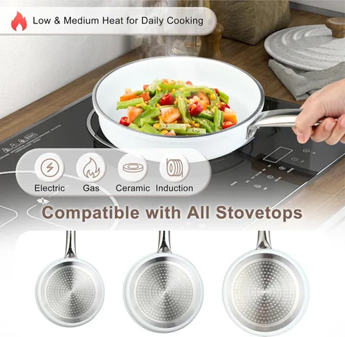 Miniatura 3 de FAB&DELUXE Juego de 5 utensilios de cocina antiadherentes, ollas y sartenes antiadherentes de aluminio con tapas de vidrio, compatibles con todas