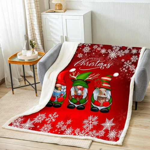 Miniatura 13 de Manfei Manta de Navidad con árbol de Navidad, muñeco de nieve, copo de nieve, para decoración de habitación de niños y niños, manta de rayas blancas