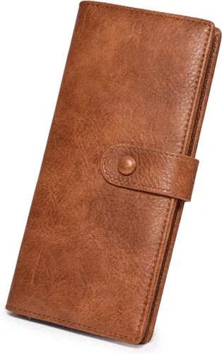 Miniatura 21 de Unilily Cartera delgada para mujer, con bloqueo RFID, de piel vegana, plegable, tarjetero con 2 ventanas de identificación y bolsillo con Verde