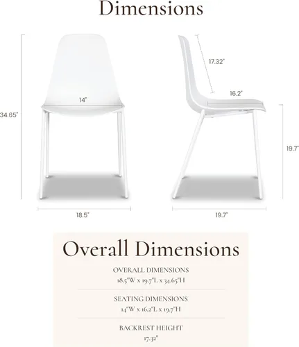 Miniatura 3 de POLY & BARK Isla Modern - Juego de 4 sillas de comedor de plástico modernas de mediados de siglo con patas de metal, sillas de cocina y comedor