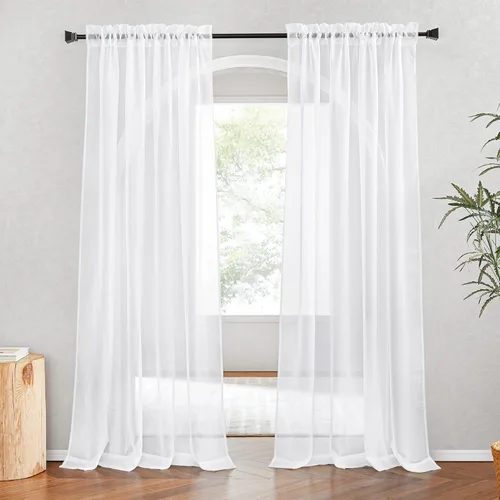 Miniatura 41 de NICETOWN Cortinas traslúcidas blancas de 63 pulgadas de largo para dormitorio, cortinas de gasa translúcida con bolsillo para barra, paneles