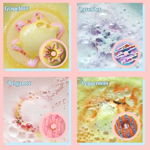Miniatura 3 de KAV Set de regalo de bombas de baño en forma de dona – Kit de 4 bombas de baño orgánicas hechas a mano con aceites esenciales – Regalo de spa