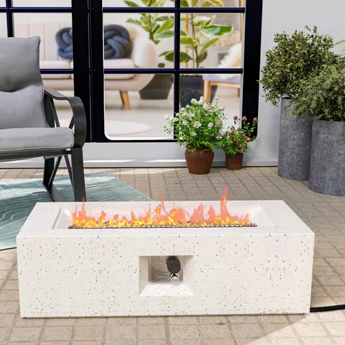 Miniatura 9 de HOMPUS Fogata de propano para exteriores, 40,000 BTU de 28 pulgadas, mesa redonda de hormigón de terrazo blanco con rocas de lava y cubierta
