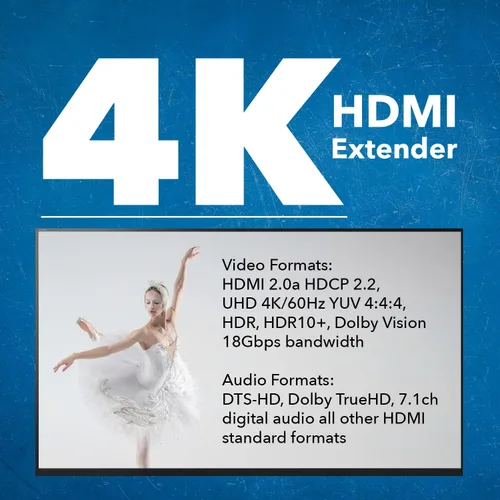 Miniatura 6 de OREI Extensor HDMI 4K a través de Ethernet, Extensor Balun a través de Cat6/Cat7 con extractor de audio óptico IR hasta 70 metros - Salida en bucle