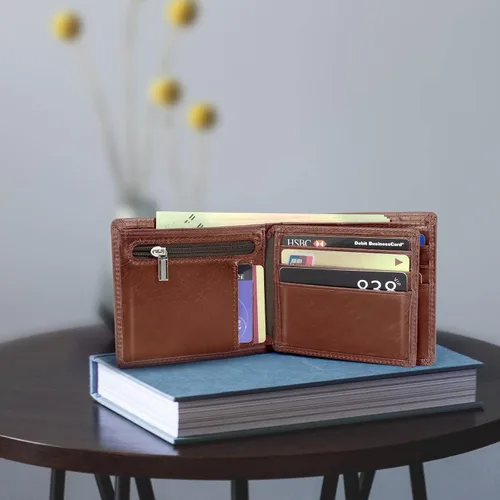 Miniatura 3 de YOOMALL Cartera de piel para hombre con bolsillo para monedero y ventana de identificación