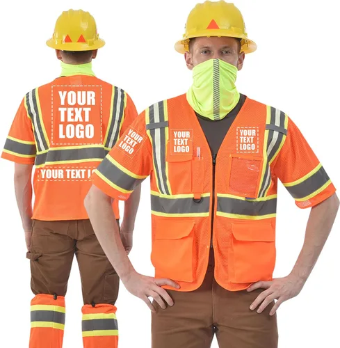Miniatura 18 de AYKRM Chaleco de Seguridad de Construcción Personalizado con Logotipo Impreso de Alta Visibilidad Reflectante de 2 Tonos