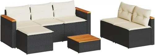 Miniatura 2 de 5 Piece Garden Sofa Set in Black, Brown, Cream White for Outdoor Patio, Modern Modular Furniture with UV-Resistant PE Rattan, Acacia Wood Frame