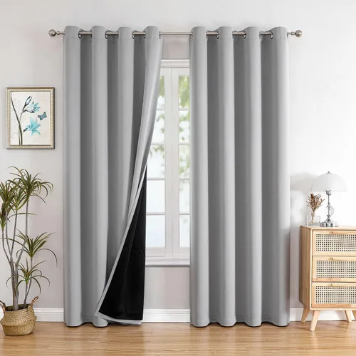 Miniatura 41 de ChrisDowa - Cortinas 100% opacas, para dormitorio, con forro negro, 2 capas gruesas, aislamiento térmico y ojales, 63 pulgadas de largo, juego de 2