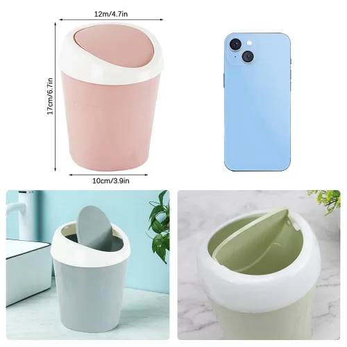 Miniatura 2 de SITAKE 2 cubos de basura de plástico con 120 bolsas de basura, pequeño cubo de basura de escritorio con tapa abatible para el hogar, oficina