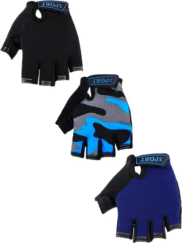 Boao 3 pares de guantes de medio dedo para niños guantes de deporte antideslizantes de gel para niños Ciclismo de montar en bicicleta, azul, gris