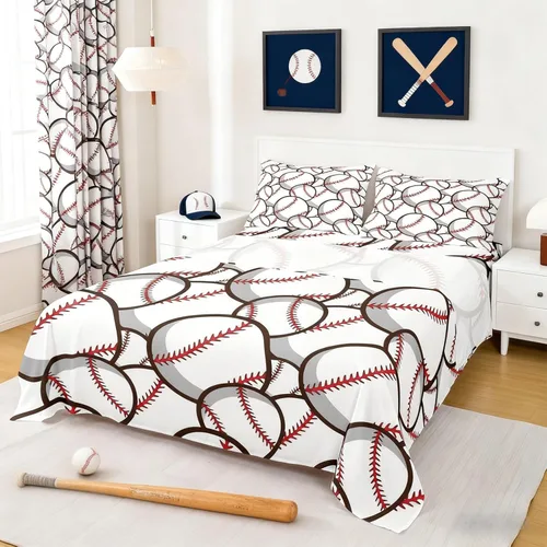 Castle Fairy Juego de sábanas de béisbol tamaño twin, béisbol 3D para niños y jóvenes juego deportivo de pelota, juego de decoración de ropa de cama