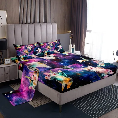 Miniatura 13 de Feelyou Juego de ropa de cama de tamaño individual con diseño de gato colorido para niños, adolescentes y niñas, decoración de habitación de gato