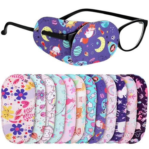 Newcotte 12 piezas de parche ocular para niños, reutilizable, ajustable, para niñas y niños, para gafas, para ojo izquierdo o derecho, patrones