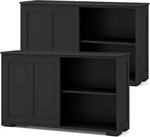Miniatura 19 de Costzon Aparador Buffet Mueble, Gabinete de Almacenamiento de Cocina de Madera con Estante Ajustable, Puertas Corredizas de Vidrio, Mueble de Puerta