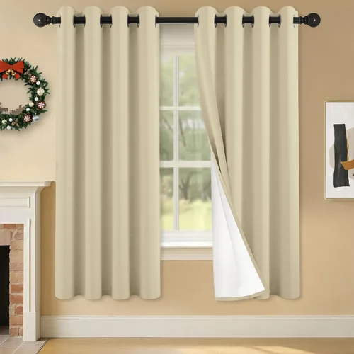 Miniatura 59 de 2 paneles de cortinas 100% opacas, cortinas ligeras con aislamiento térmico con ojales para dormitorio, sala de estar, tratamiento de ventana