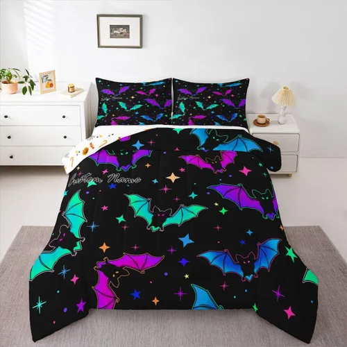Miniatura 20 de Juego de ropa de cama personalizado con lentejuelas negras y doradas, tamaño individual, edredón de corazón dorado con purpurina para mujeres