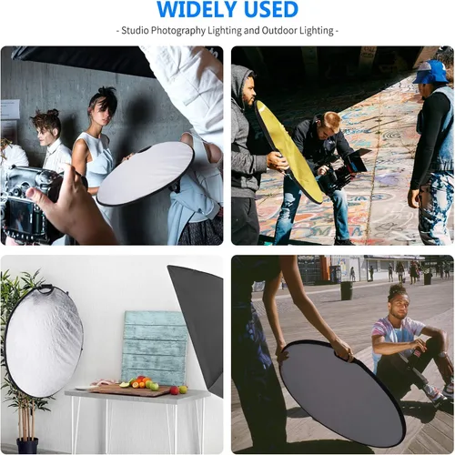 Miniatura 7 de Neewer Reflector de luz portátil redondo 5 en 1 de 32 pulgadas/31.5 in, multidisco plegable con un solo agarre y bolsa para iluminación